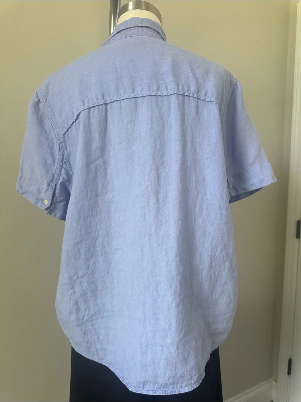 J. Crew Light Blue Short-Sleeve 100 Percent Linen V Neck Shirt